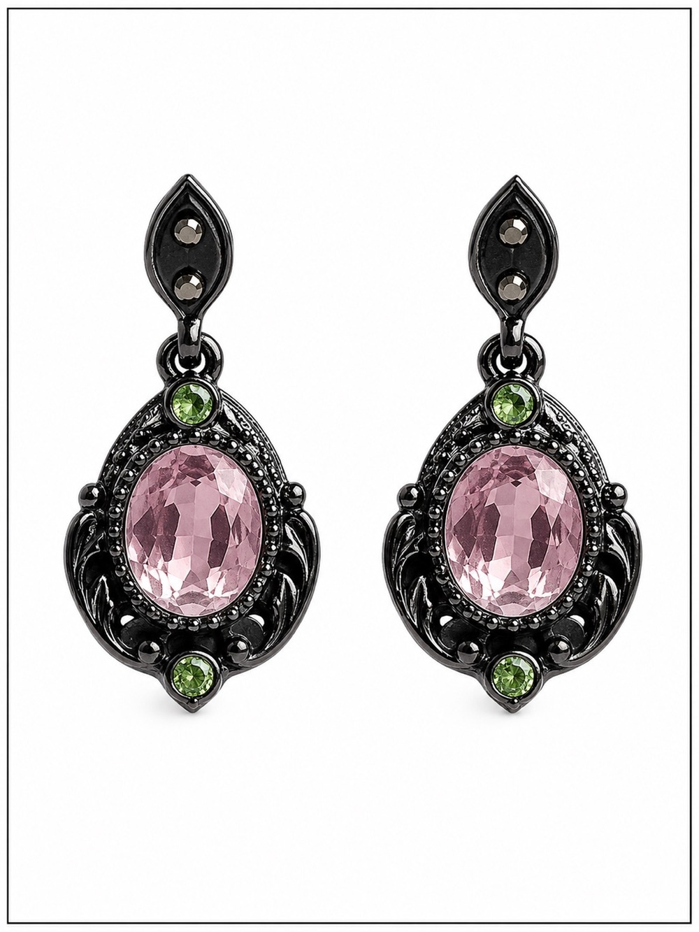Vintage Pink & Green Crystal Nickel Free Drop Earrings